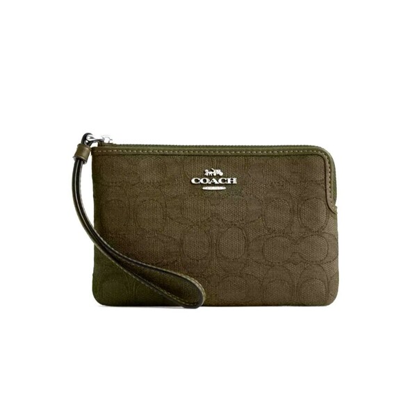 New Coach CW862 Corner Zip Wristlet Signature Jacquard Olive Drab - Picture 1 of 3